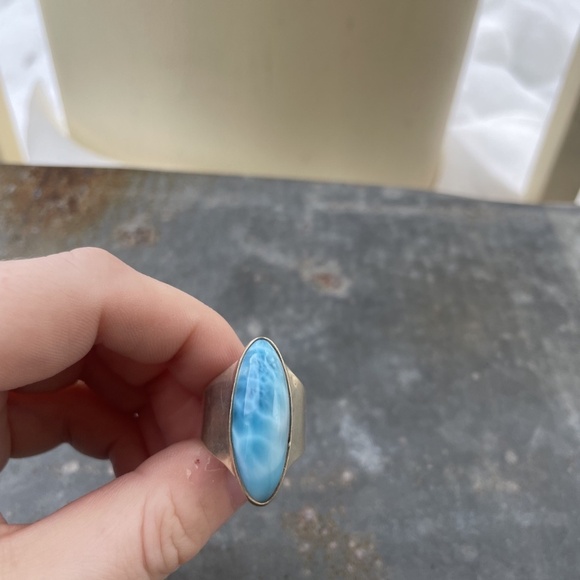 Vintage Larimar Cabochon Sterling Silver Ring signed Patrick's Sosua Size 7.5 - Picture 3 of 5